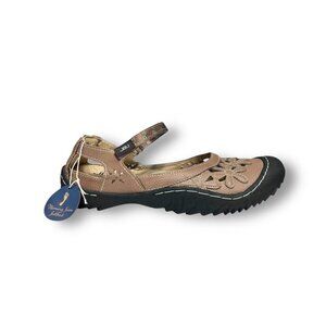 JBU by Jambu 9M Brown Vegan Leather Mary Jane Shoes Floral Comfort Travel Beach